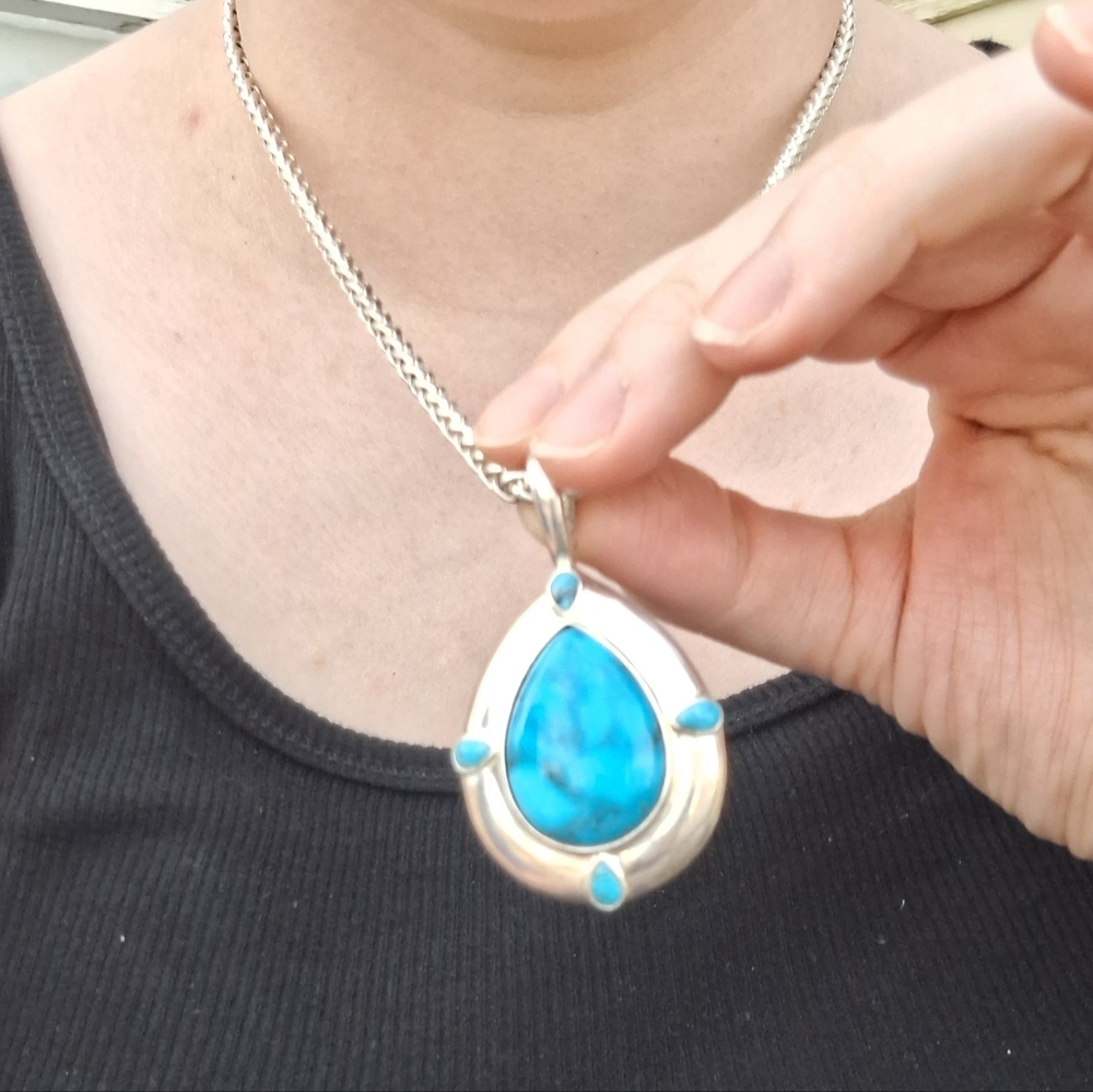 Carolyn Pollack Relios Sterling Silver Turquoise Pendant Necklace 20" Chain Incl